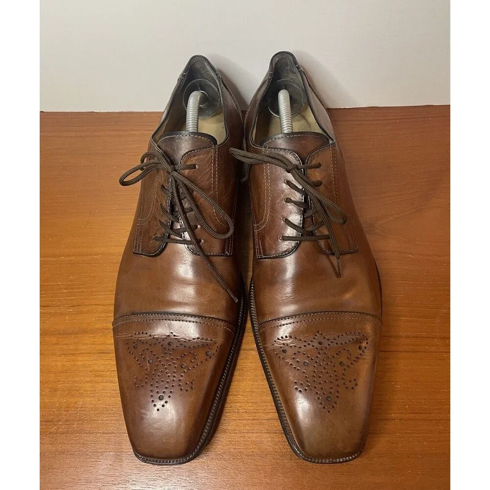 Salvatore Ferragamo Men’s Oxford Dress Shoes Leather Brown Size 12 Italy